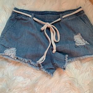 Aerie Size Medium Hi Waist distressed denim shorts with rope belt